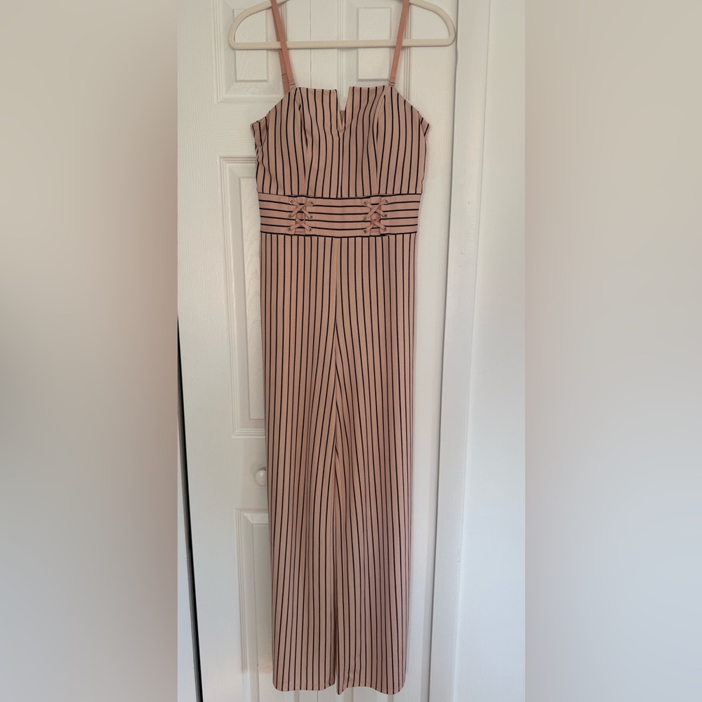 Material Girl Blush and Black Striped Wide-Leg Jumpsuit